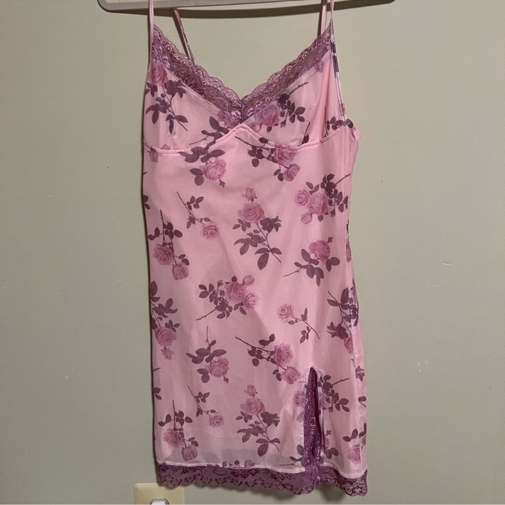 Princess Polly Floral Lace Trim Pink Slip Dress